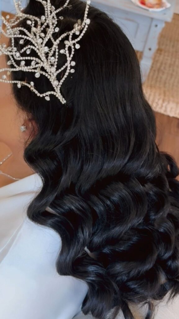 Virginia bride soft curls and flawless bridal makeup