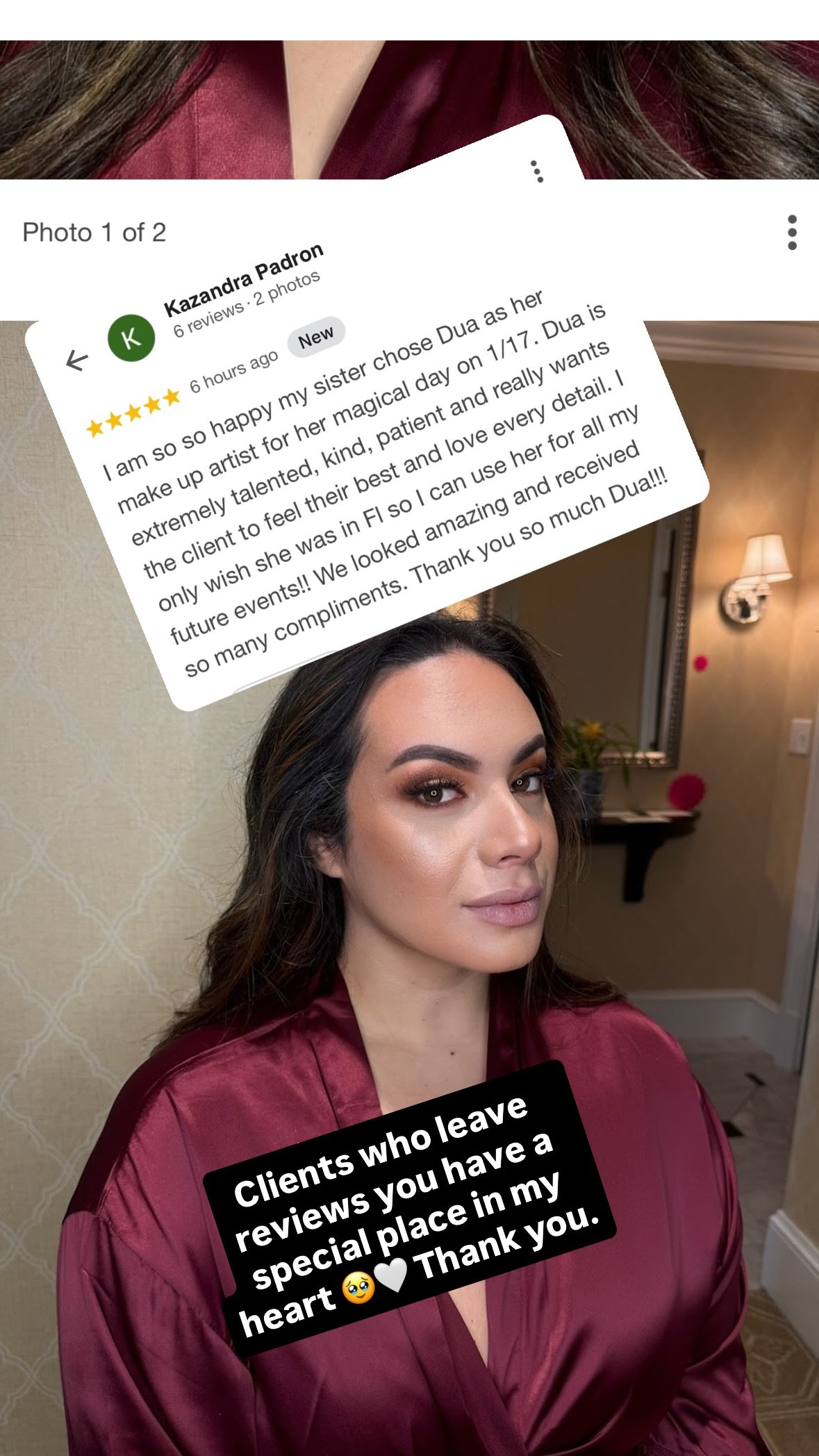 testimonial review 05 - Glam By Duaa Five-star review from a January bride praising Duaa talent, patience and attention to detail - Glam by Duaa