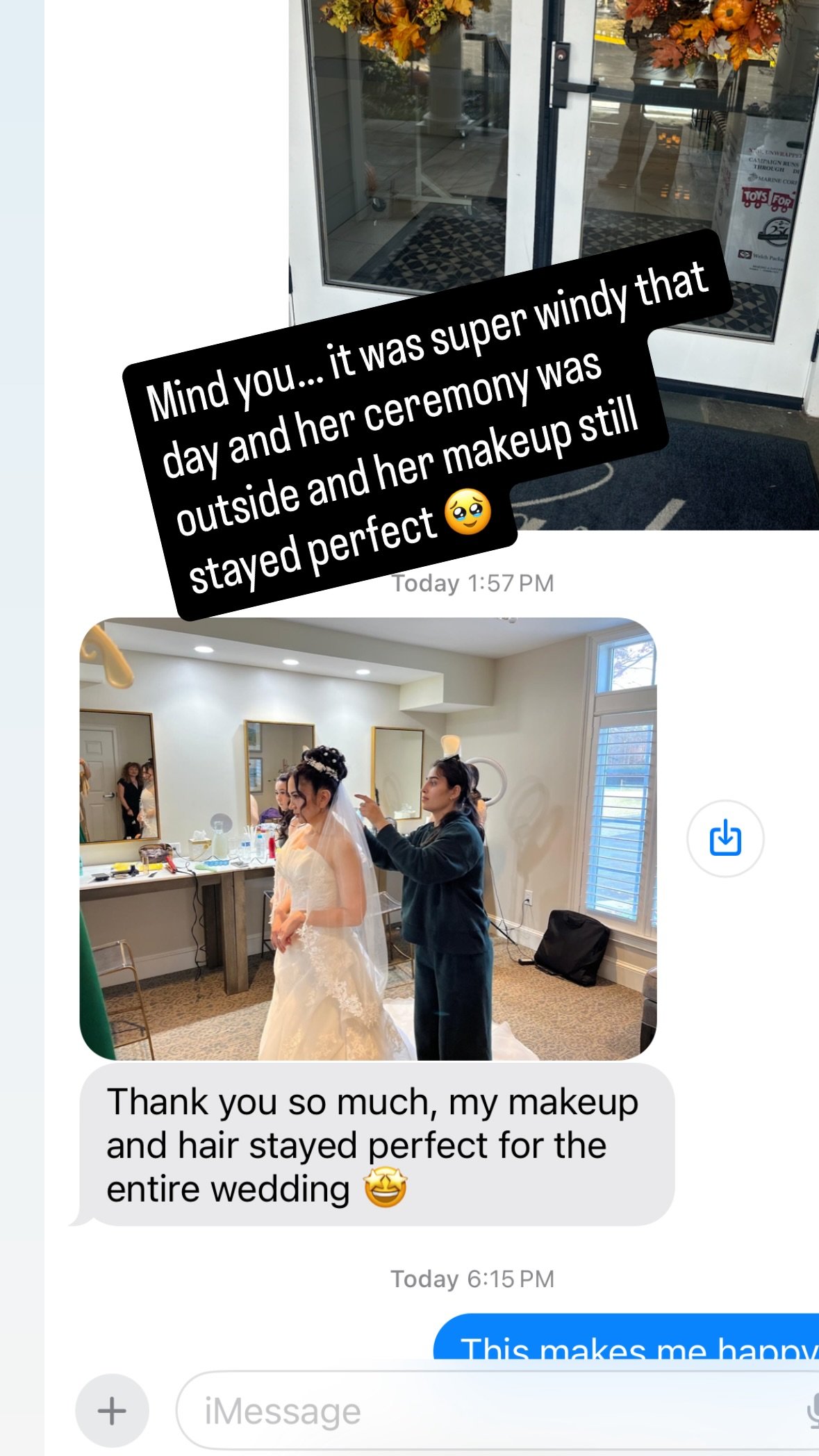 testimonial review 08 - Glam By Duaa Bridal hair and makeup reviews - bride whose hair and makeup stayed perfect through a windy outdoor wedding