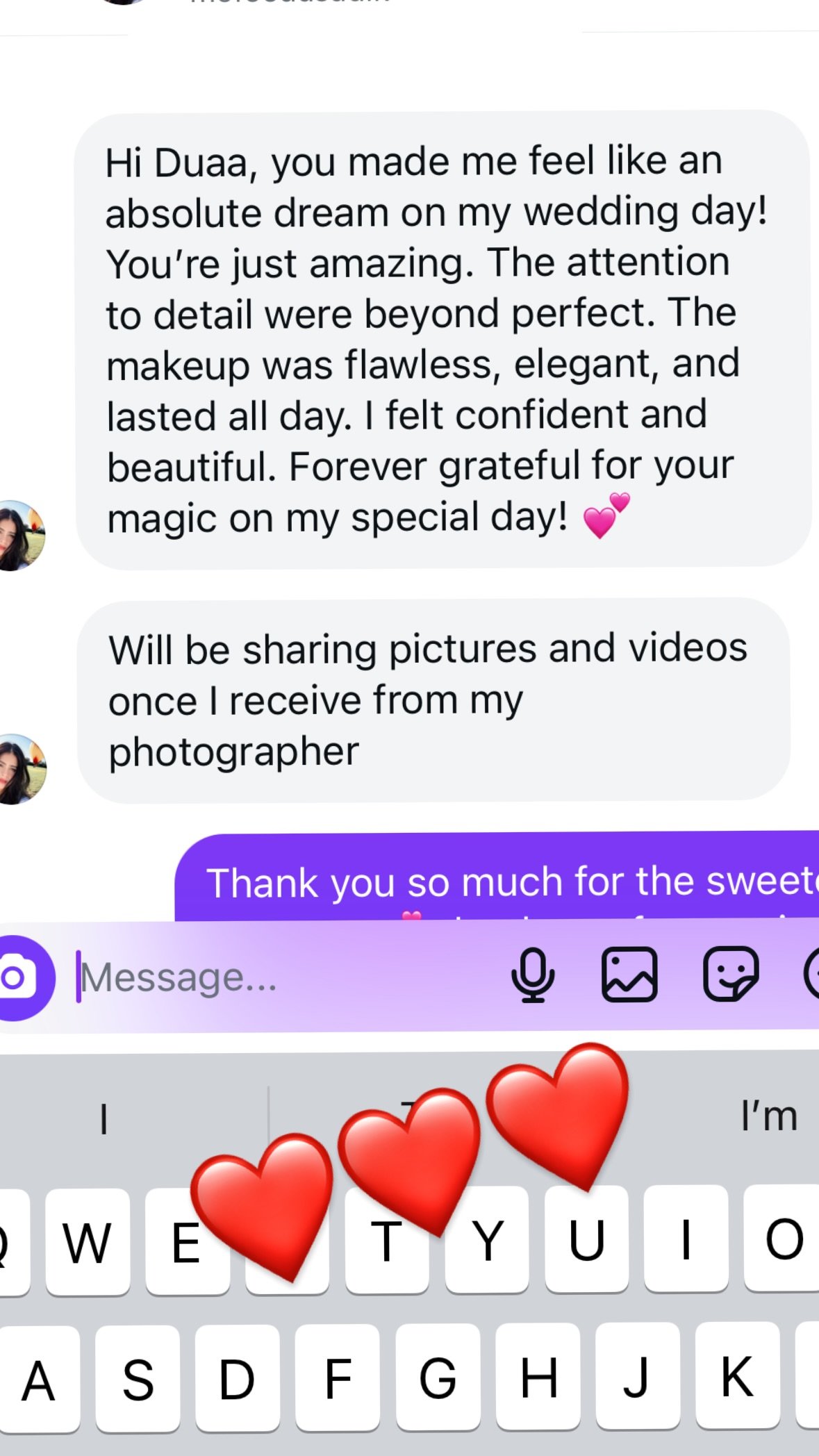 testimonial review 11 - Glam By Duaa Bridal hair and makeup reviews - bride who felt like an absolute dream with flawless makeup that lasted all day